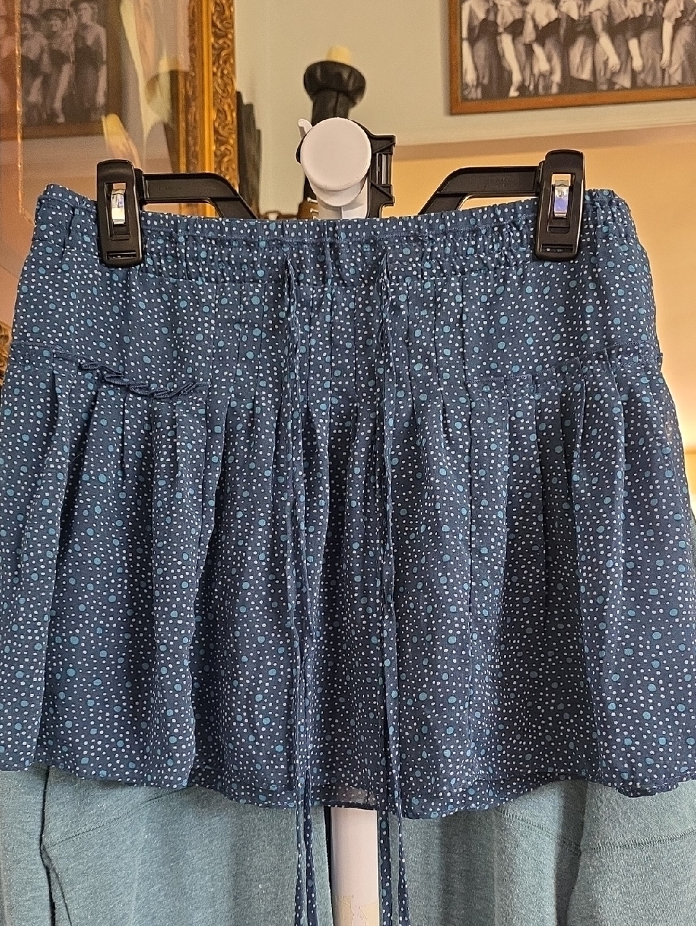 American Eagle Outfitters Navy Mini Skirt with Light Blue Dot Print